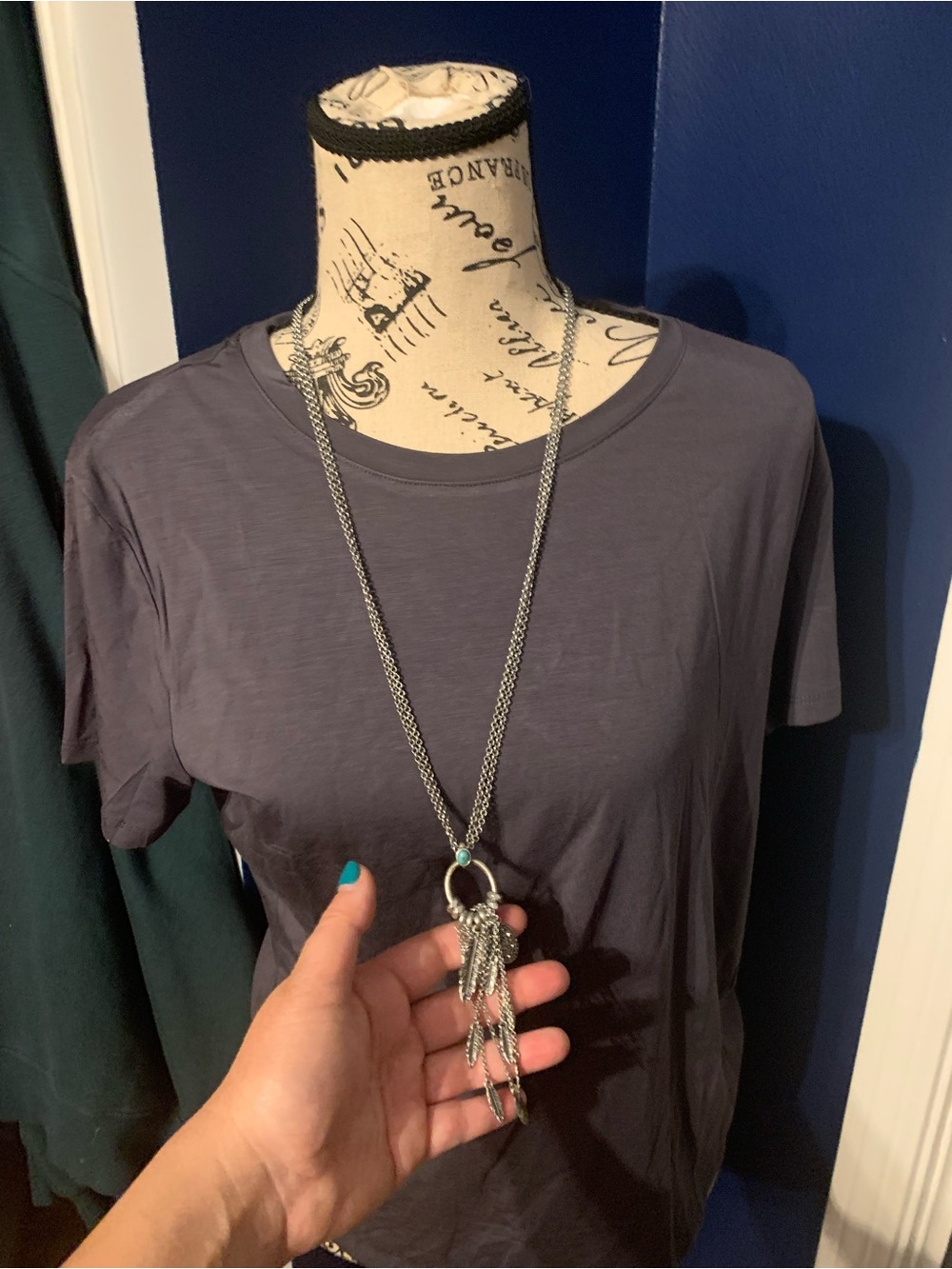 Lucky Brand Silver-Tone Tassel Necklace with Teal Accent